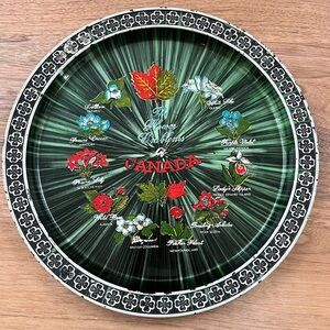 VINTAGE Metal Tray Flower Emblems Of Canada Clover Border Canadiana Mid-Century